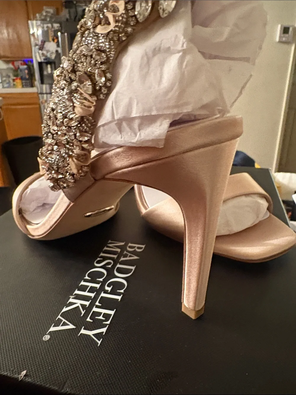 Badgley Mischka Rose Gold Crystal-Embellished Ankle-Strap Heels